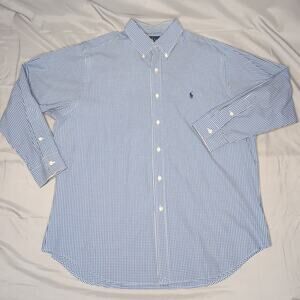 Ralph Lauren Shirt 17 (32/33) Blue Yellow White Yarmouth Three Quarter Sleeve